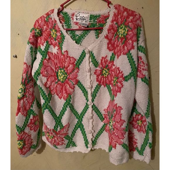 Vintage Lilly Pultizer Heavy Floral Sweater Cardigan sz Small - Picture 2 of 5